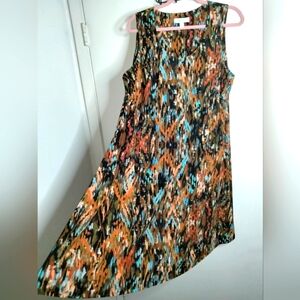 Nine West (Size 1X) Multicolored Print Stretch Scoop Neck Sleeveless Shift Dress